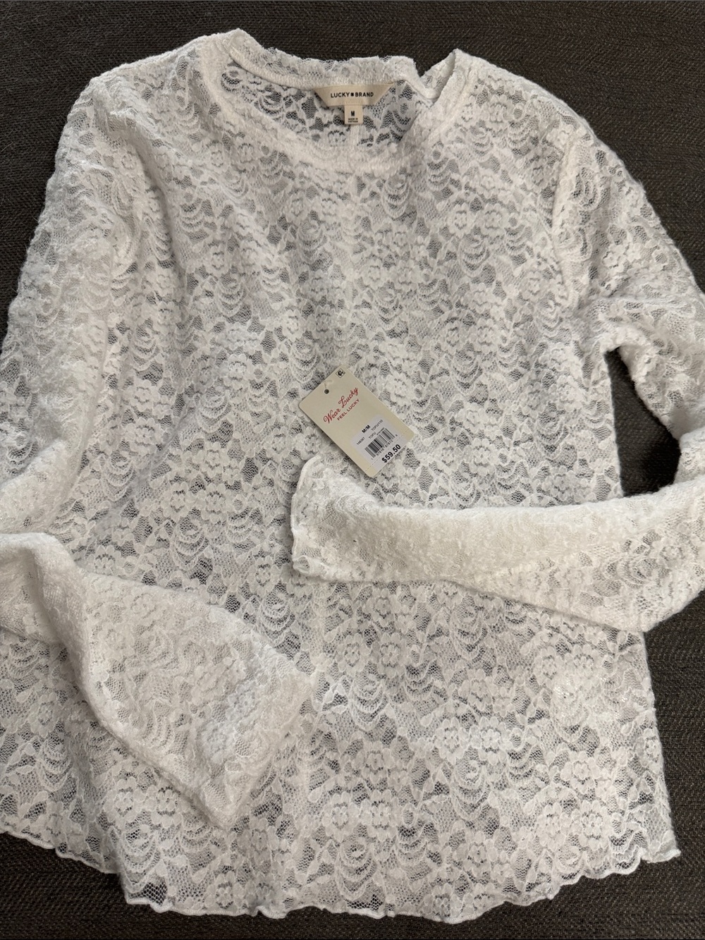 Lucky Brand White Lace Long-Sleeve Top